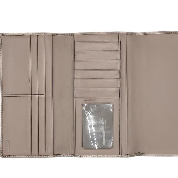 Coach Signature Logo Jacquard Leather Trifold Wallet Taupe Monogram Logo 5x8 - Picture 3 of 7